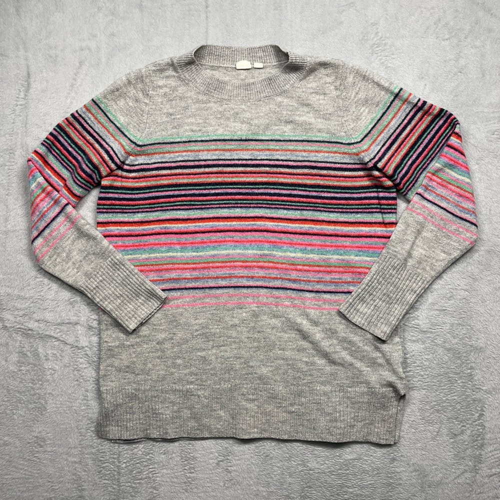 GAP Sweater Women Small Gray Multi Color Stripe Crew Neck Long Sleeve Pullover